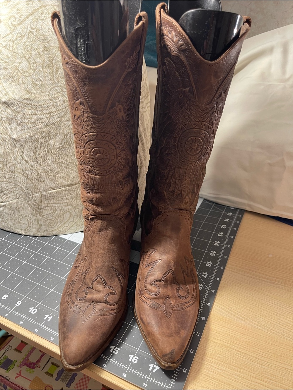 Womens Siegel Brown Western Embroidered Leather Boots